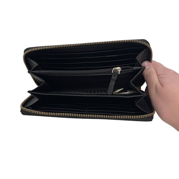 NWOT Kate Spade Red & Black Plaid Leather Zip-Around large Wallet Gold Hardware - Picture 3 of 4